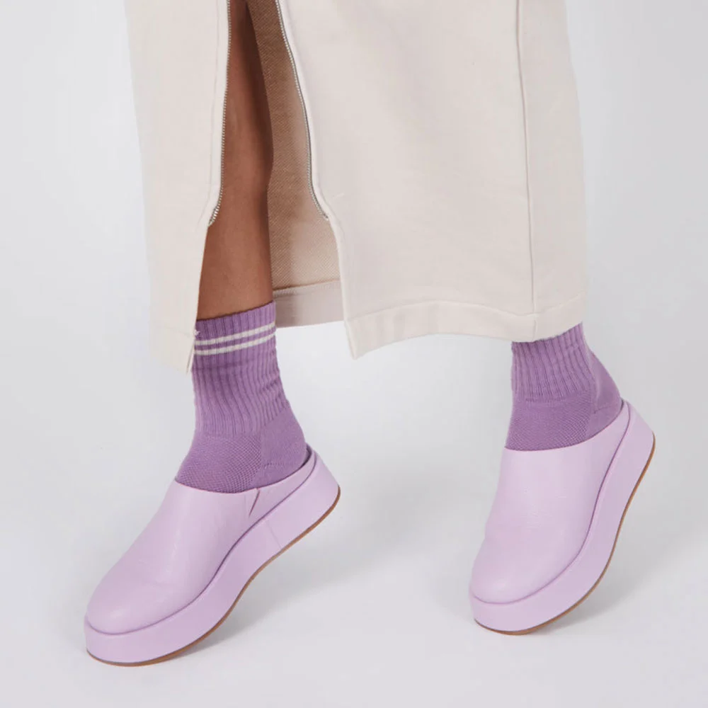 Light Purple Round Toe Platform Heel Backless Women's Mules Shoes