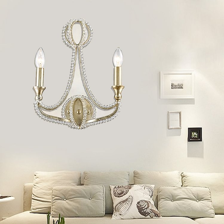 2 Lights Wall Lamp Traditional-Style Candelabra Metal Sconce Light in Gold for Living Room