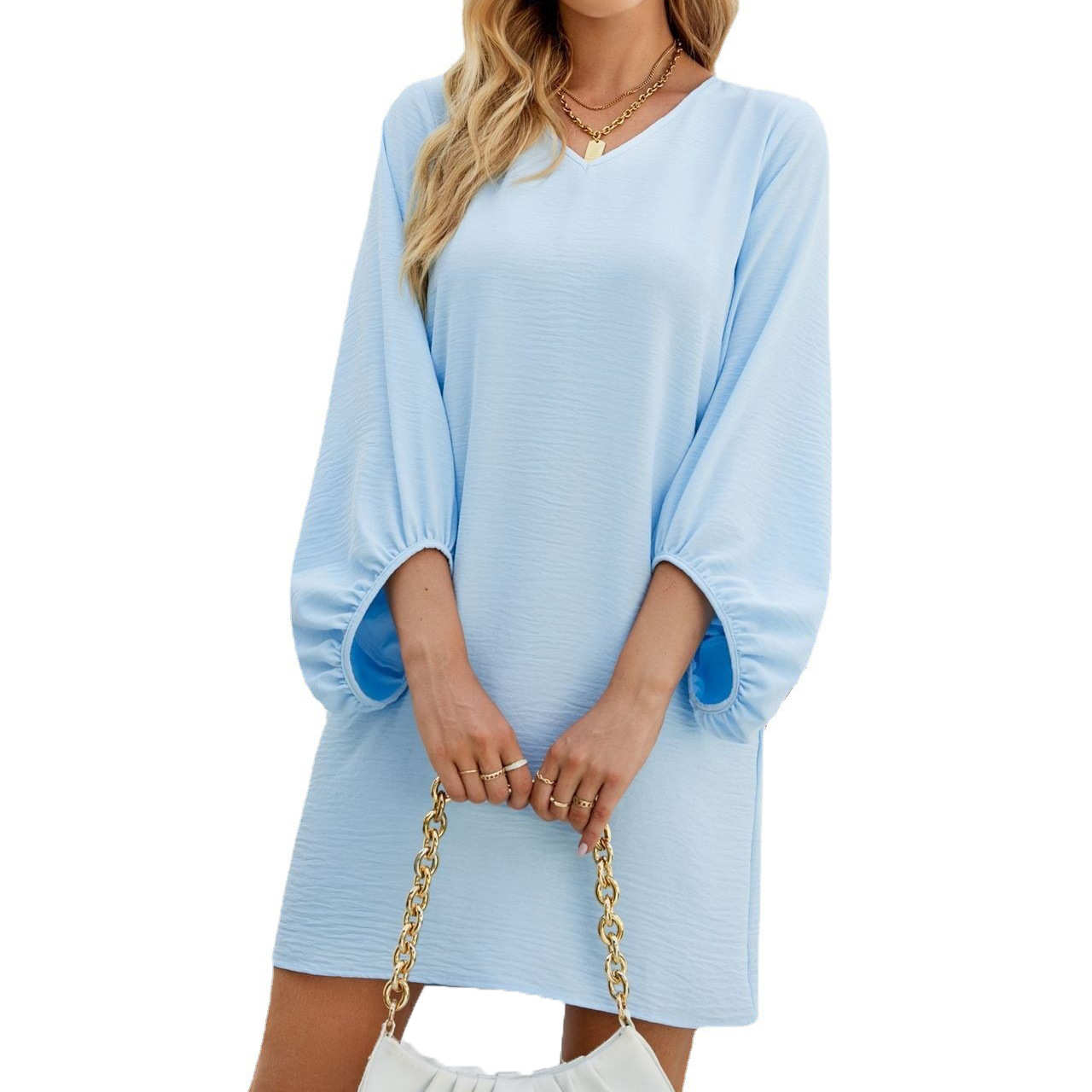 Mature Women Three-quarter Sleeve Loose Mini Dress
