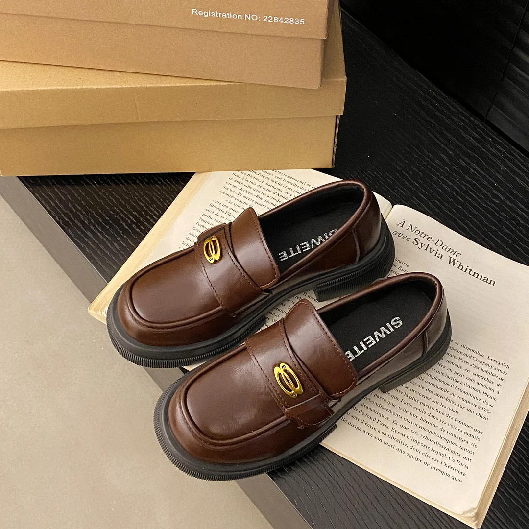 Yyvonne Cake Bottom Large Small Leather Shoes 2025 Spring New British Wind Happy Shoes One Foot Shallow Mouth Round Head Single Shoes Women