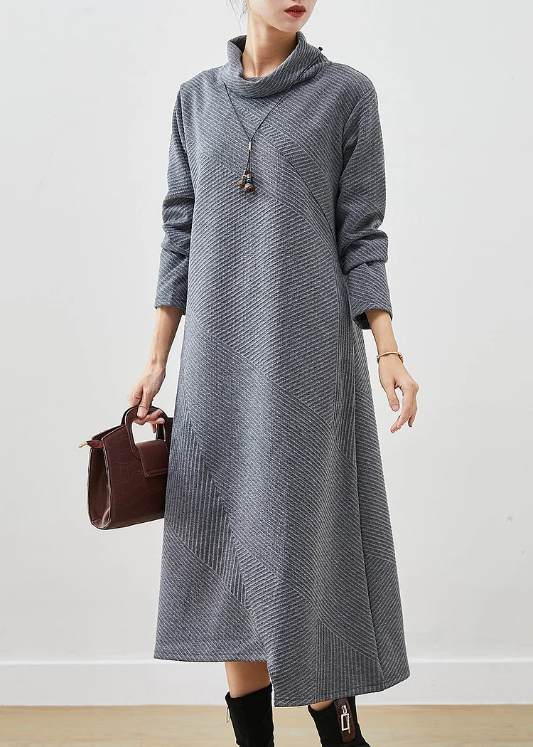 Bohemian Grey Turtle Neck Cotton Vacation Dresses Fall