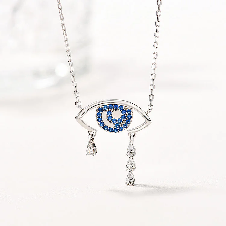 Olivenorma Blue White Zircon Evil Eye 925 Silver Necklace