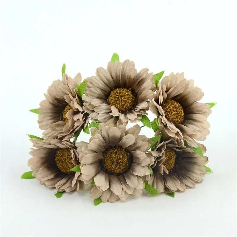 6pcs Cheap Daisy Artificial Flower Silk Sunflower Bouquet For Wedding Decoration Scrapbooking DIY Wreaths Craft Fake Flowers