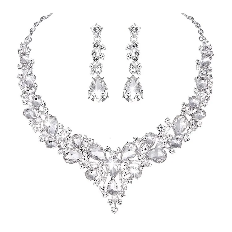 Rhinestone Crystal Necklace and Earrings Set