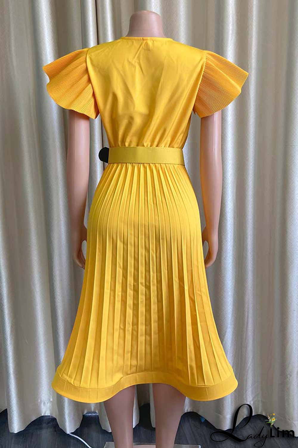 Pink Casual Solid Flounce Cross Straps V Neck Cake Skirt Dresses