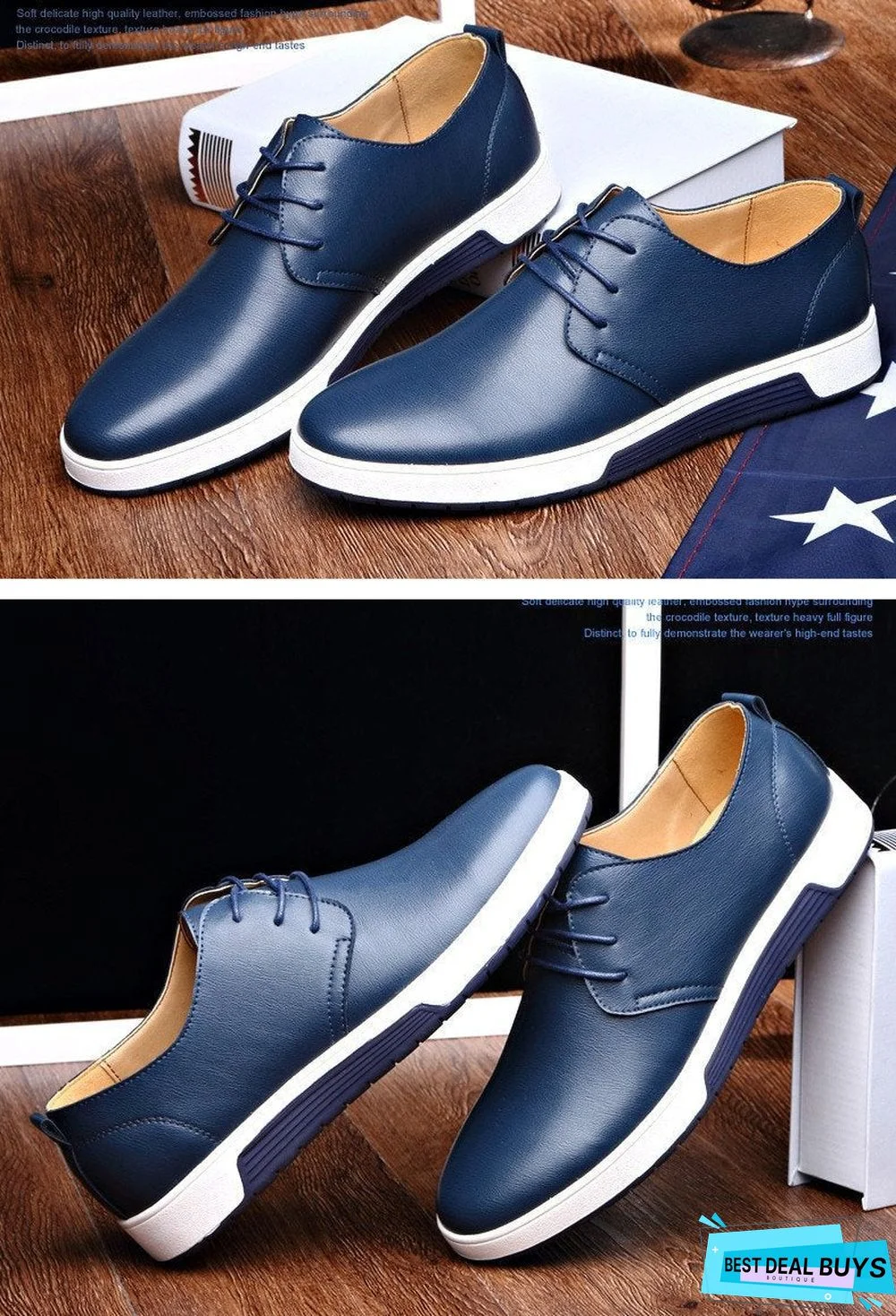 Men Shoes Casual Leather Fashion Trendy Black Blue Brown Flat Shoes