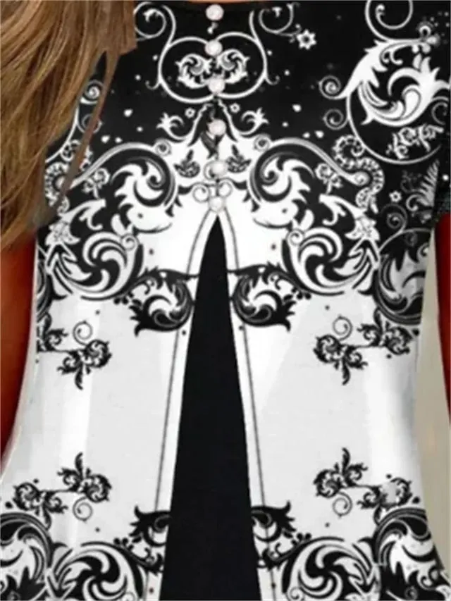 Blouse Black Yellow Pink Graphic Print Half Sleeve Casual Basic Round-neck Regular
