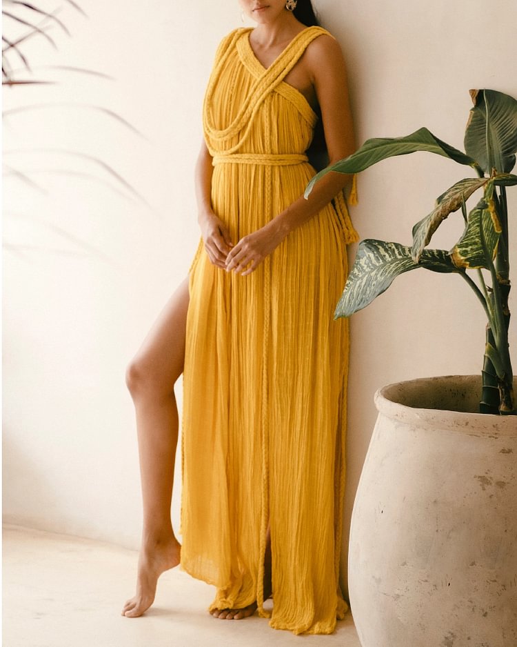 Plains Tribe Hemp Rope Strap Slit Dress