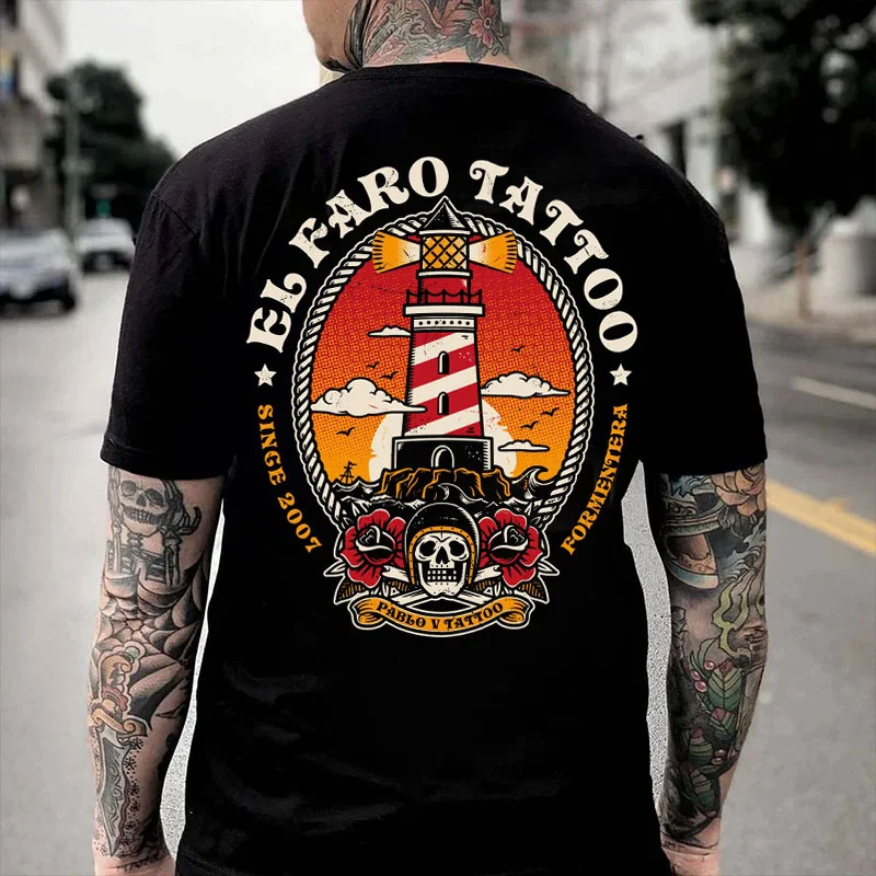 EL FARO TATTOO Lighthouse Print Men's T-shirt