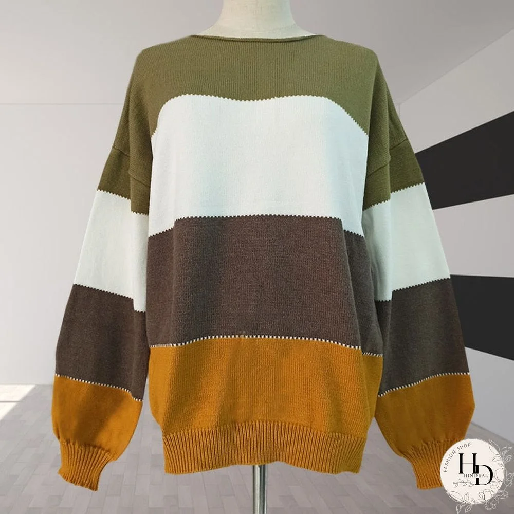 Loose Autumn Winter Striped Sweater Women Pullover Plus Size Womens Sweaters High Quality Oversized Color Block Sweater Jumper