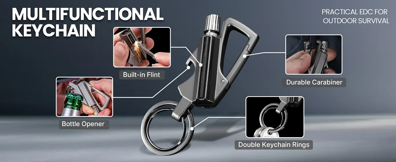 YUSUD 2 Pack Permanent Match Infinity Lighter with Multitool Keychain Bottle Opener