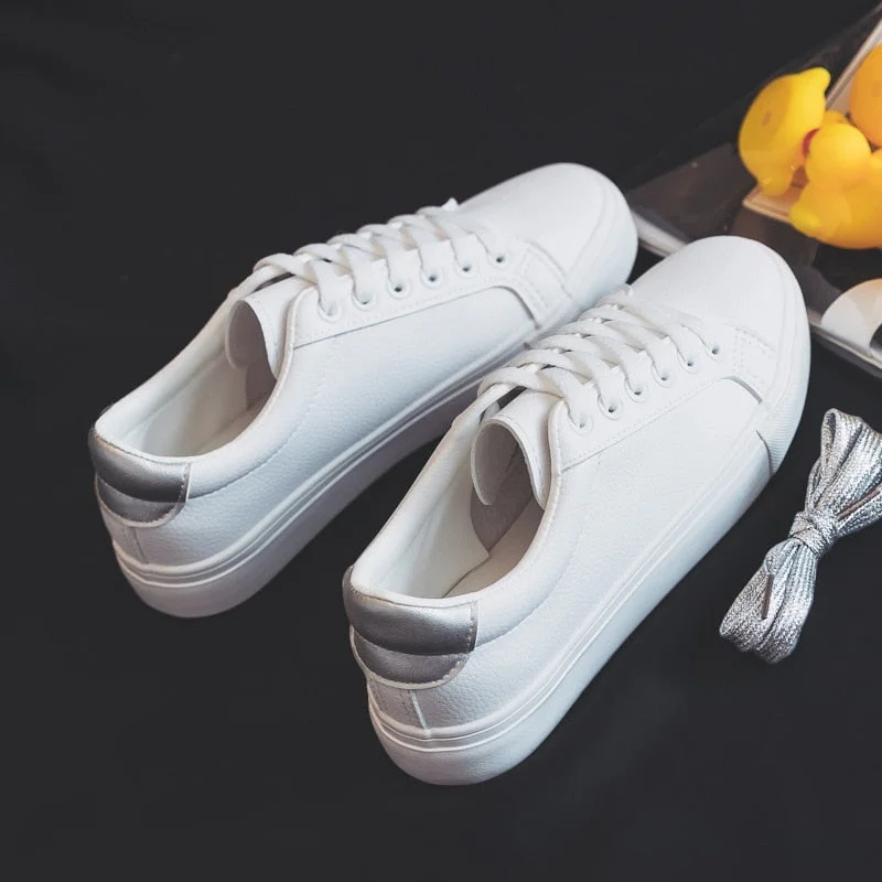 Spring New Fashion Shoes Women's Vulcanize Shoes PU Leather Casual Classic Solid Color Shoes Women White Shoes Sneakers Female