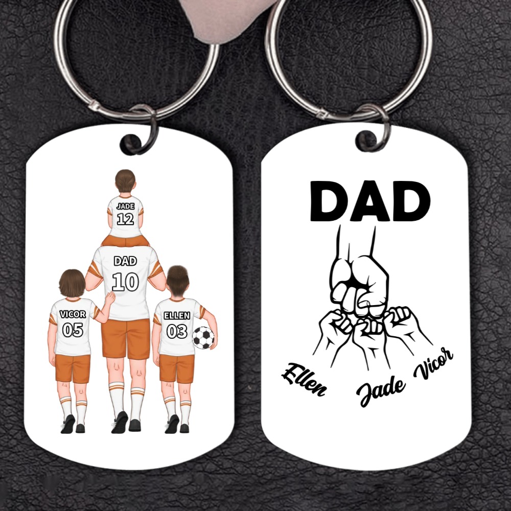 1-3 Names - Personalised Dad Football Team Fist Keychain Customized Name Gift with Gift Box for Dad/Grandad