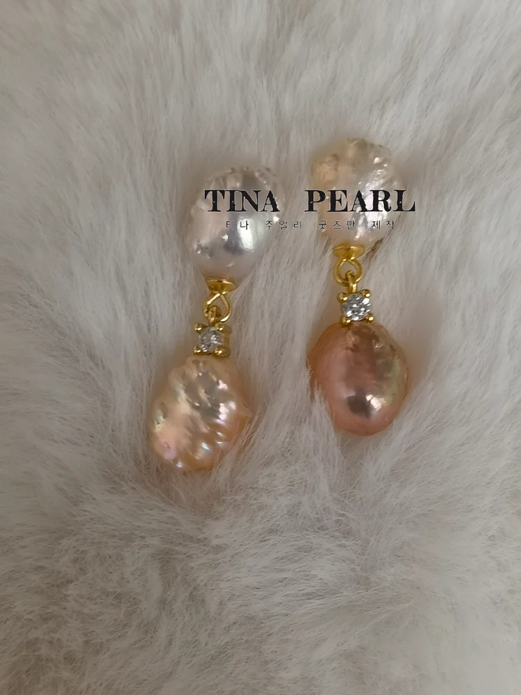 2024 tina pearls Natural freshwater pearl double pearl earrings