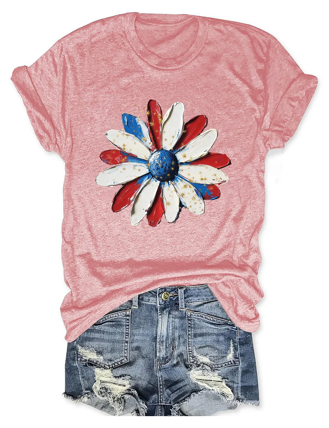Patriotic Painted Daisy Handpainted T-shirt