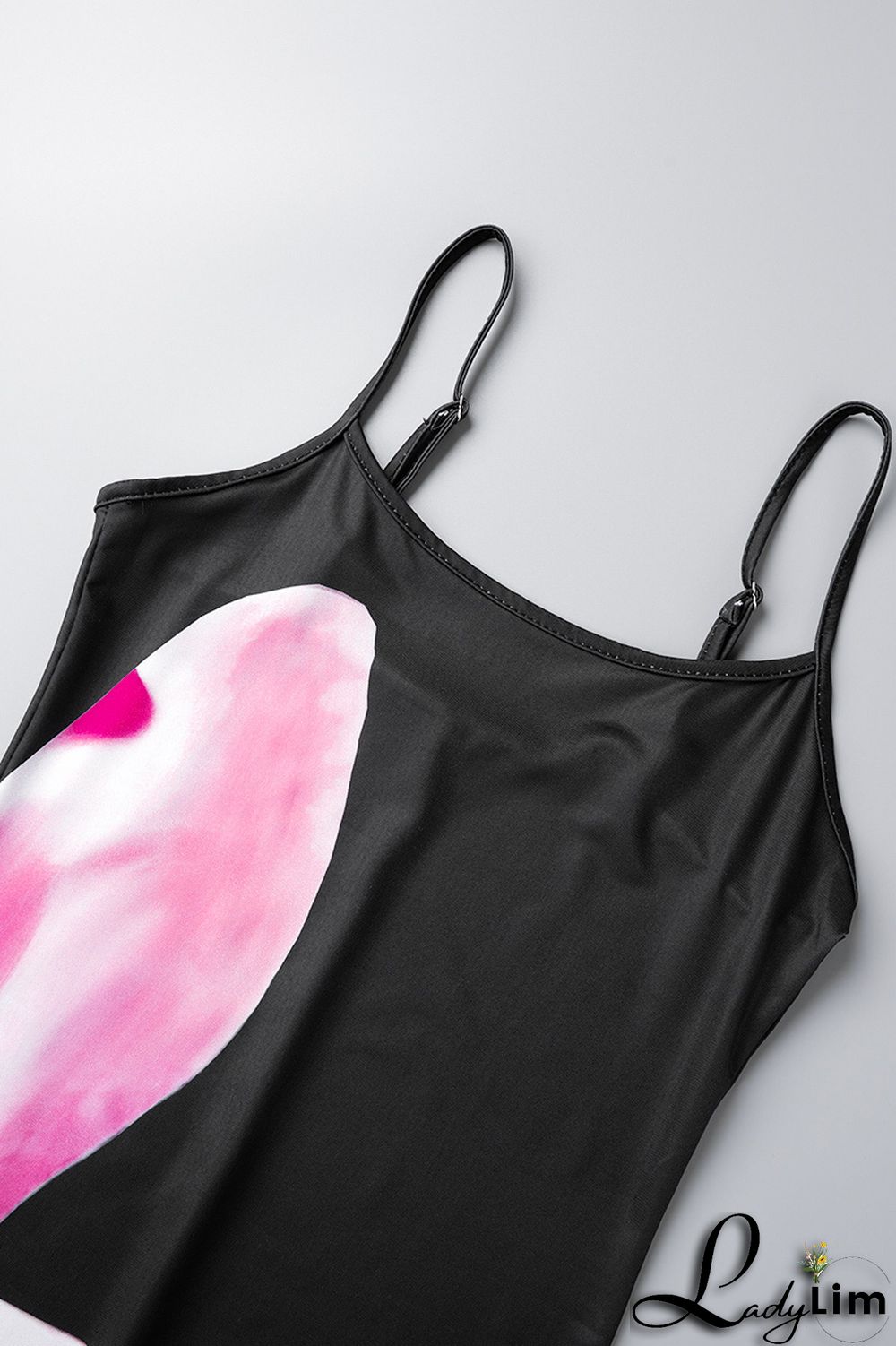 Pink Sexy Print Patchwork Spaghetti Strap One Step Skirt Dresses