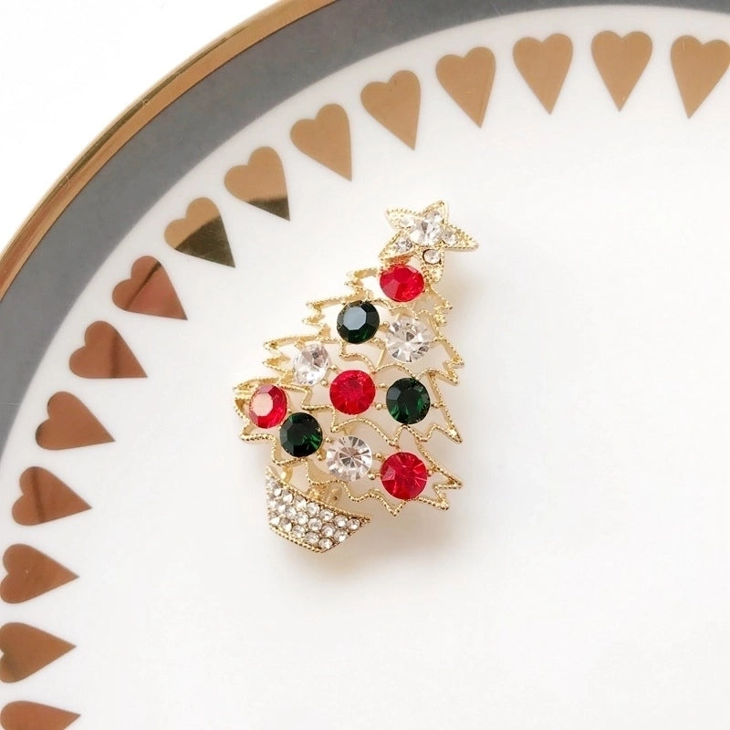 Cute Pin Christmas Tree Snowman Alloy Rhinestone Enamel Women’S Brooches