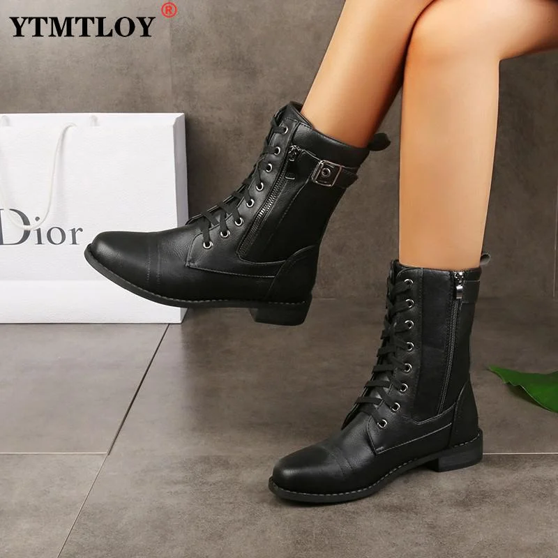 Ladies Low-heel Casual Long Women&#39;s Boots Plus Cotton Warm Zipper Round-toe Winter Shoes Motorcycle Boots 2022 New Ankle