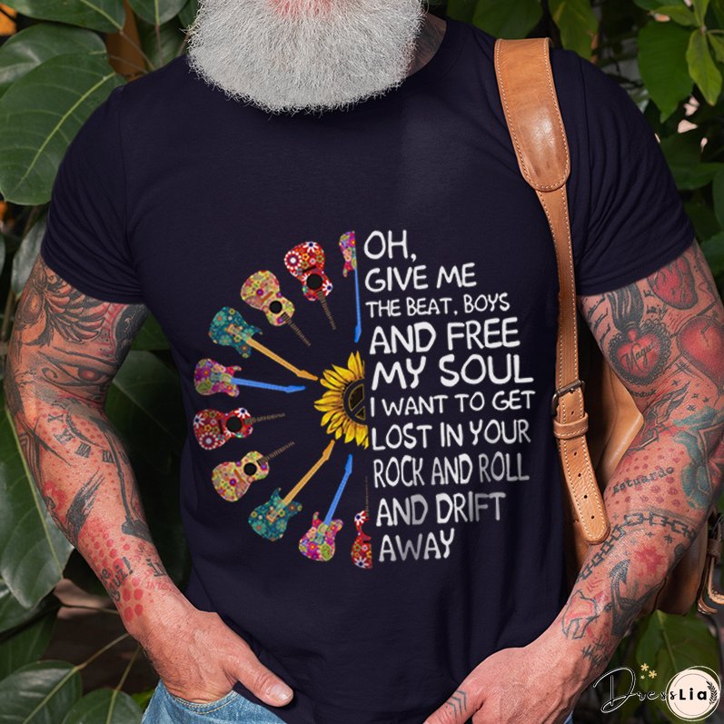 Oh Give Me The Beat Guitar Sunflower Printed T-shirt