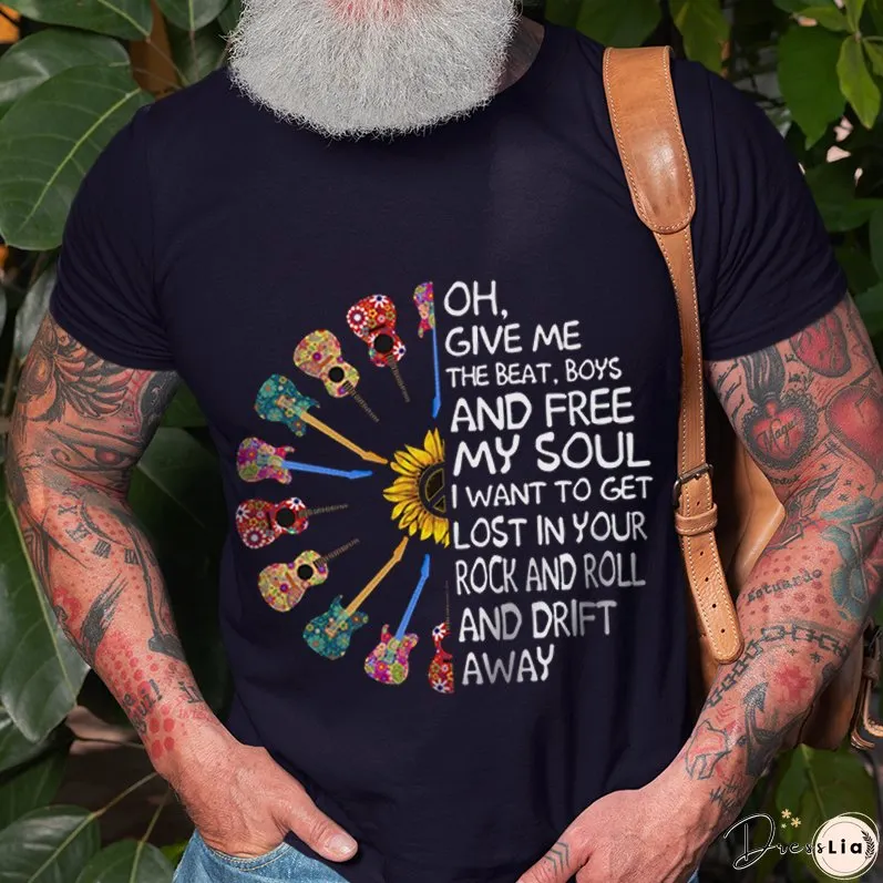 Oh Give Me The Beat Guitar Sunflower Printed T-shirt