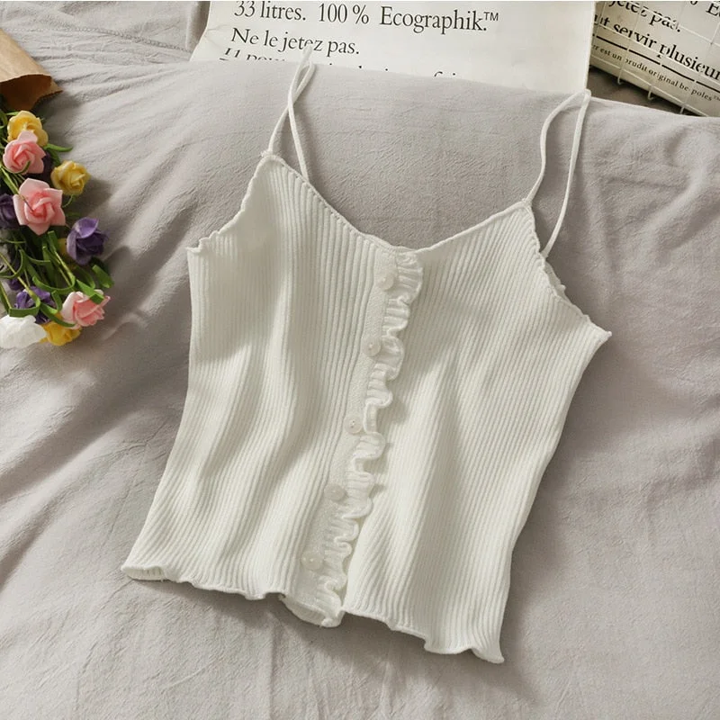 2021 Korean Women's Cotton Underwear Sexy Solid Color Top Fashion Comfort Tank Up Female Knitting Slim Suspender Sexy Lingerie