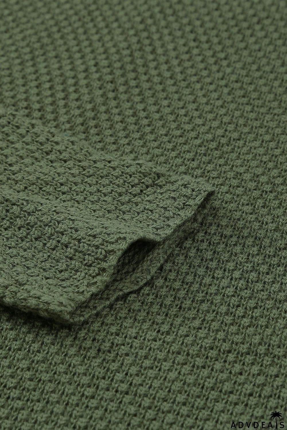 Women's Green Henley Pullover Drop Shoulder Sweater with Slits