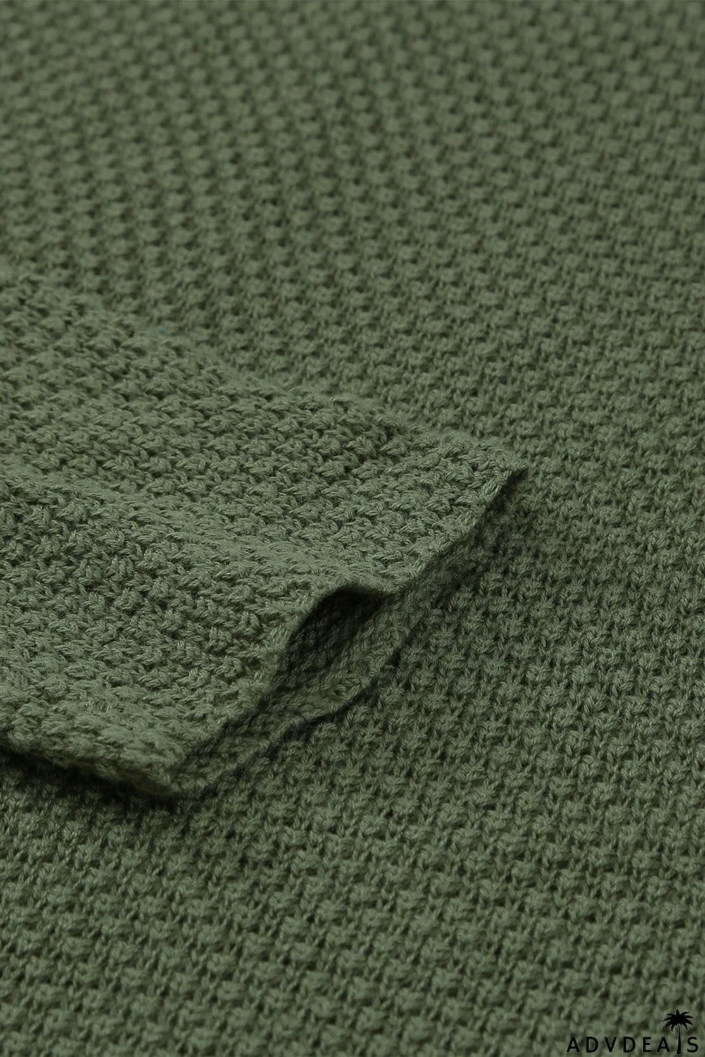 Women's Green Henley Pullover Drop Shoulder Sweater with Slits