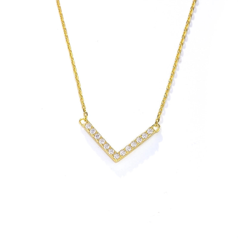 925 Sterling Silver Rhinestones Cable Chain Plating V Shape Necklace