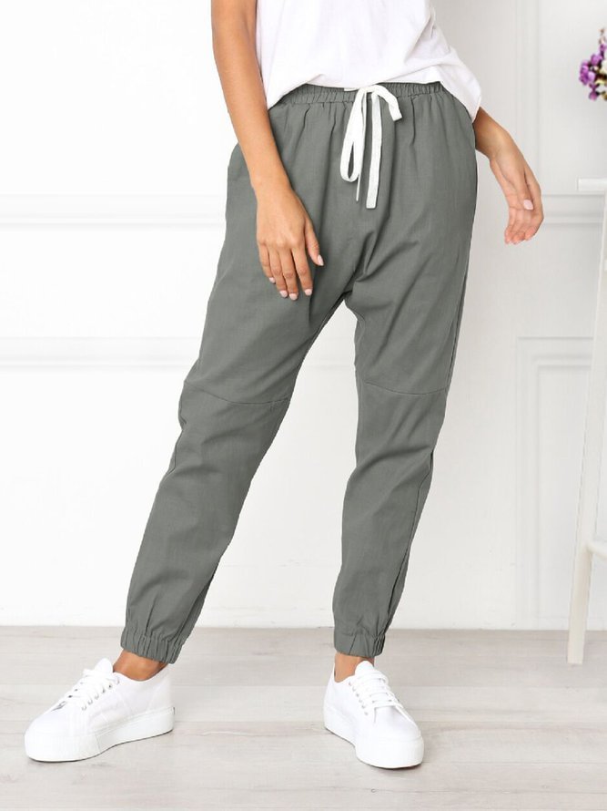 Vintage Solid Pockets Pants