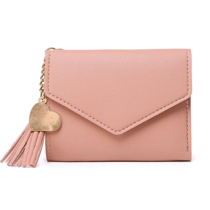 Wallet Ladies New Short Tassel Pendant Litchi Pattern Wallet Card Holder Cute Coin Purse In Stock