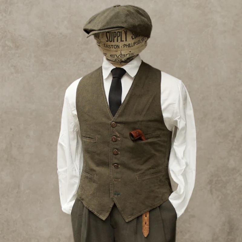 Men's Classic Green Cotton and Linen Vest