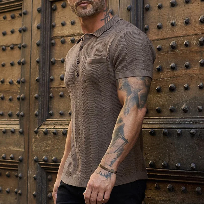 Men'S Casual Lapel Short-Sleeved Knitted Polo Shirt