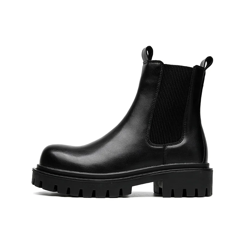 Tanguoant Tanguoant 2023 New Black High Top Middle Cylinder British Wind Round Head Set Foot Men's Fashion Overalls Martin 7372-R