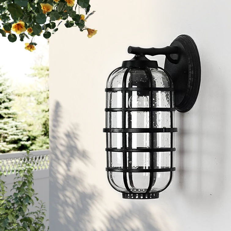 Contemporary Industrial Waterproof Lantern Aluminum Glass 1-Light Wall Sconce Lamp For Outdoor