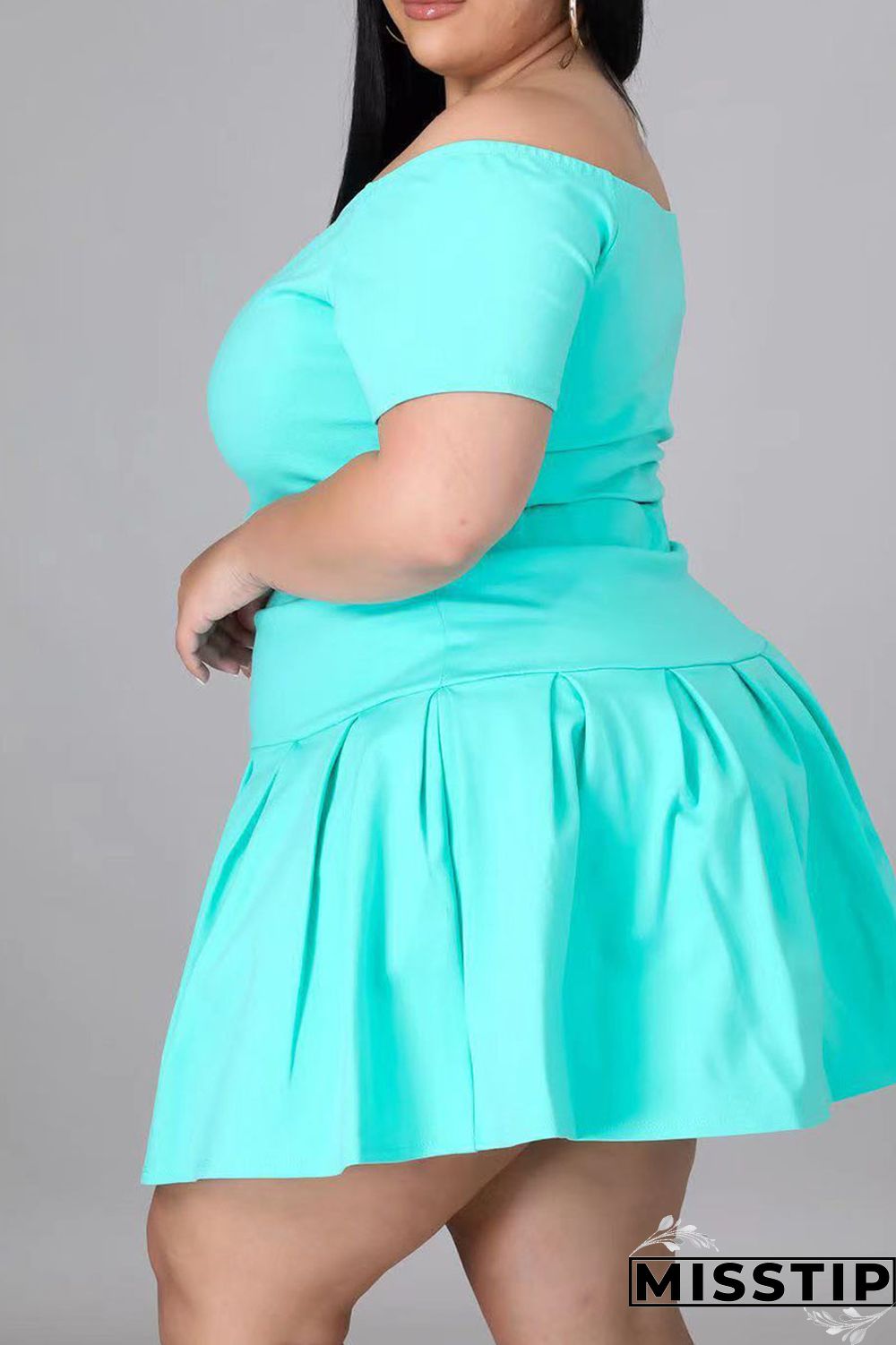 Black Casual Solid Patchwork Off the Shoulder A Line Plus Size Two Pieces