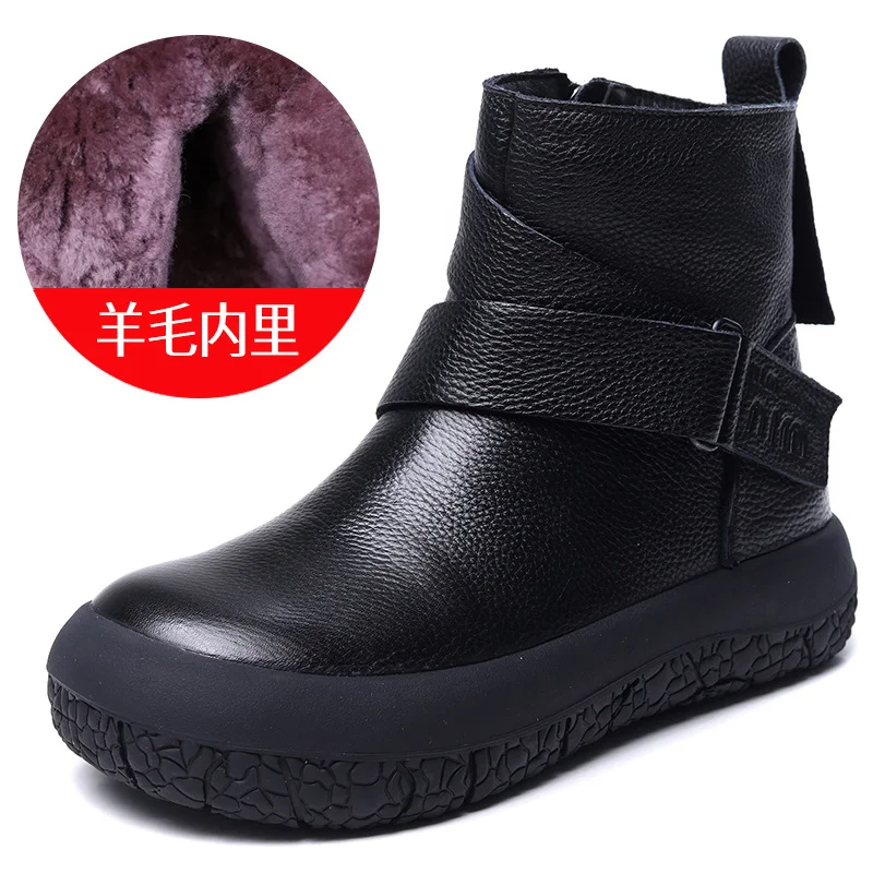 Yyvonne Wool Women's Boots Head Layer Of Cowhers Retro Leisure Cotton Boots Autumn And Winter New Warm Flat Bottom Soft Bottom Boots Children