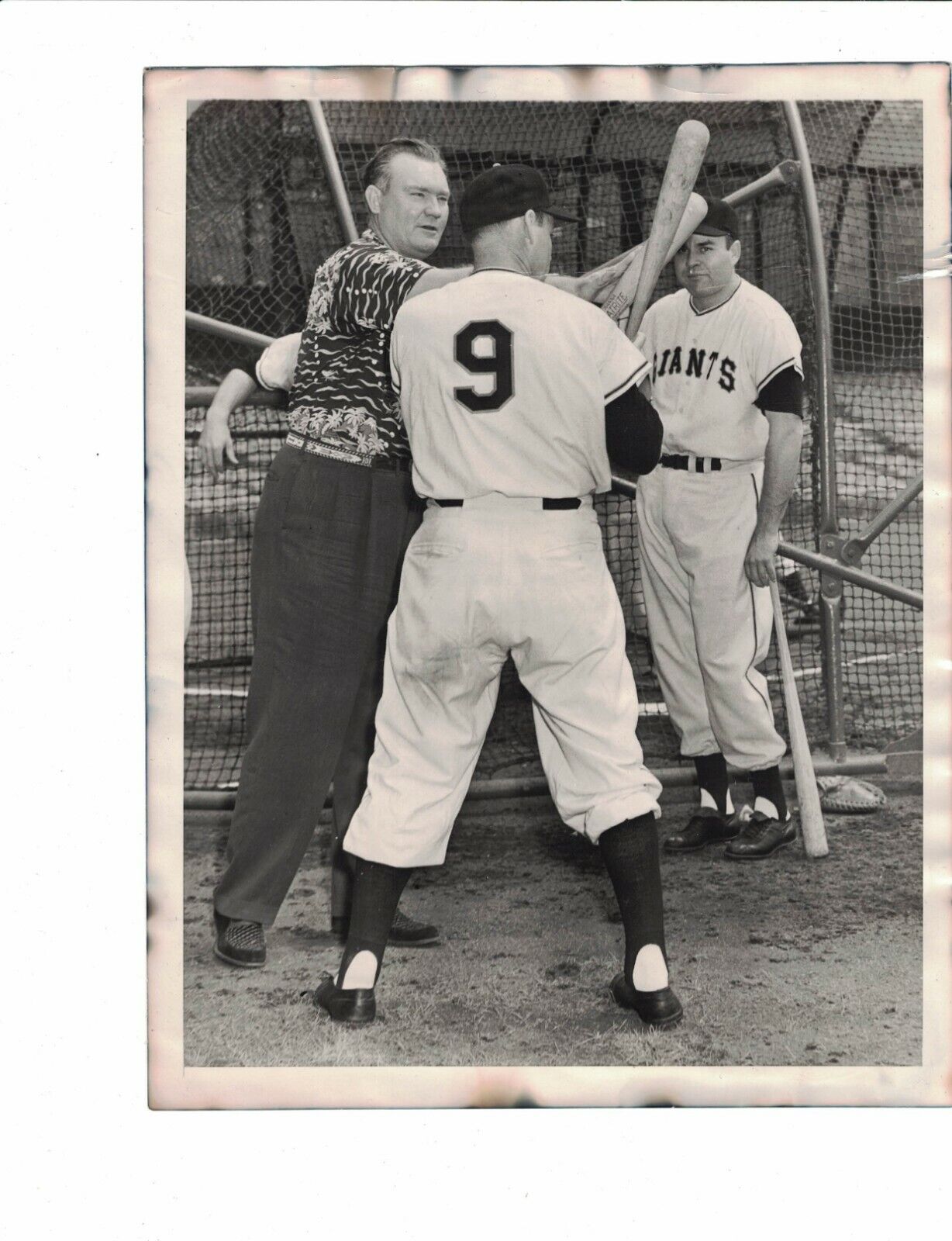 1955 Johnny Mize & Wes Westrum 7x9 Baseball International Press Photo Poster painting