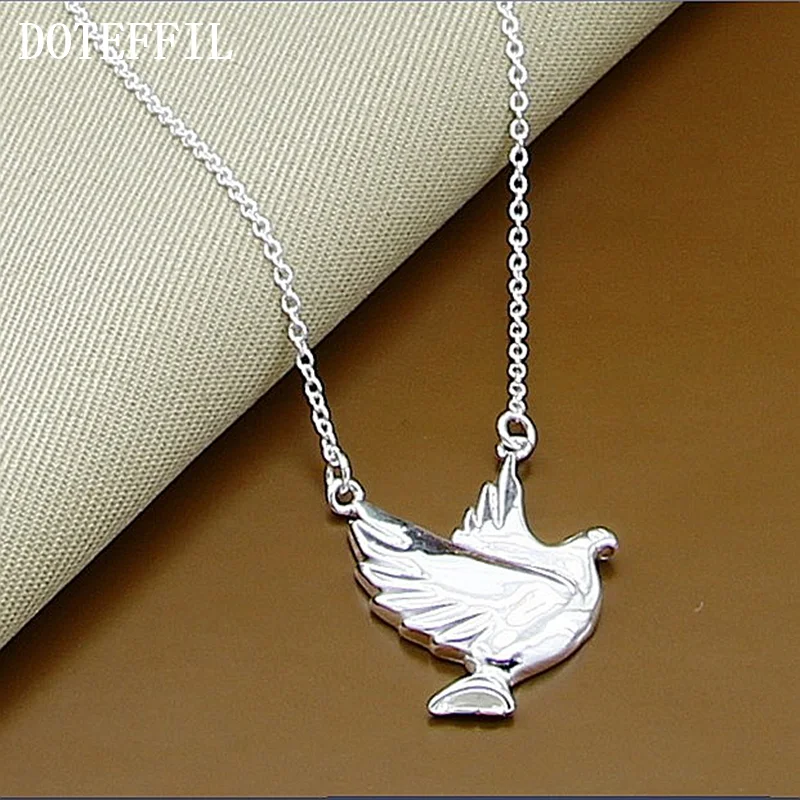 DOTEFFIL 925 Sterling Silver Pigeon Pendant Necklace 18 Inch Chain For Women Jewelry