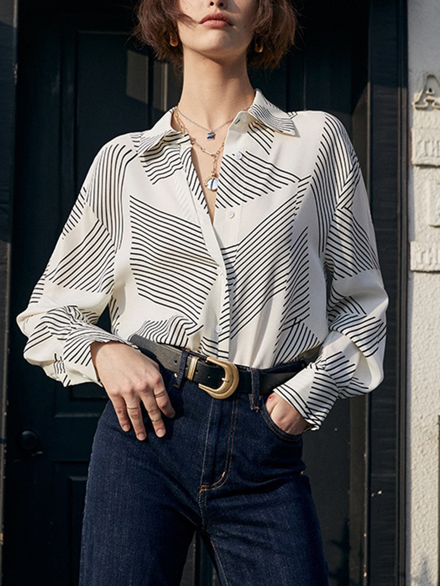 Geometric Striped Shirt Printed Long Sleeves