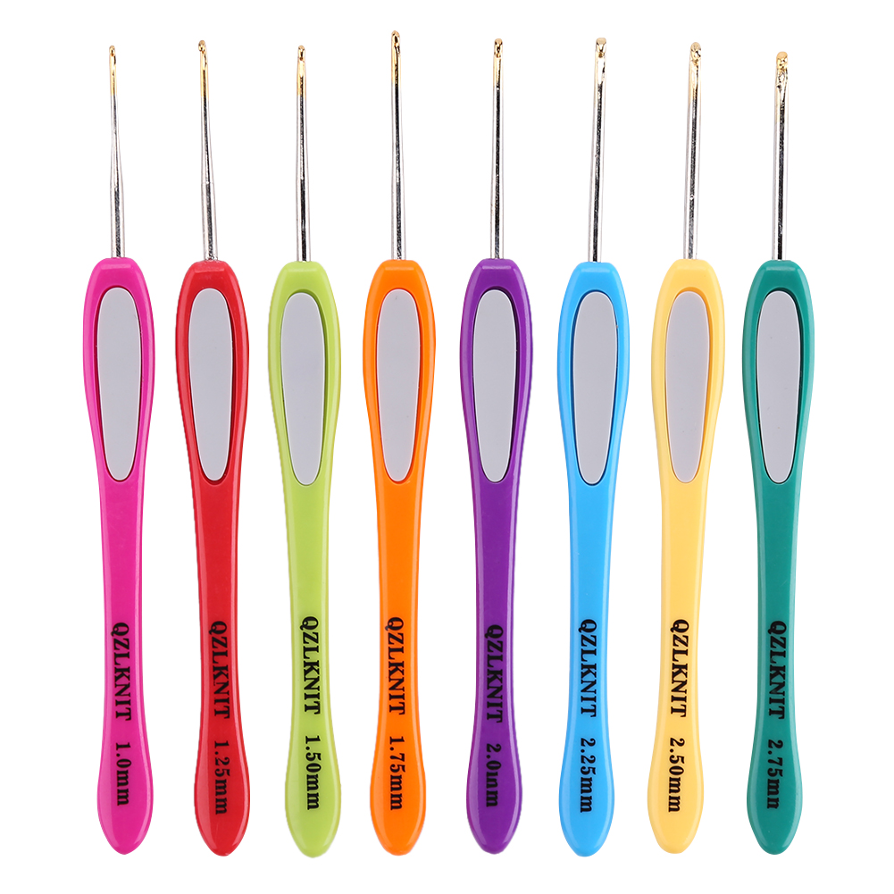

8pcs Soft Plastic Handle Knitting Needles Aluminum Crochet Hooks 1-2.75mm, 501 Original