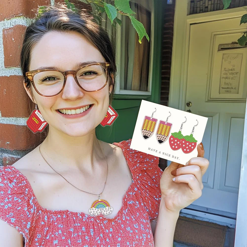 12 Pairs Stationery DIY Diamond Art Earring Double Side Diamond Painting Earring