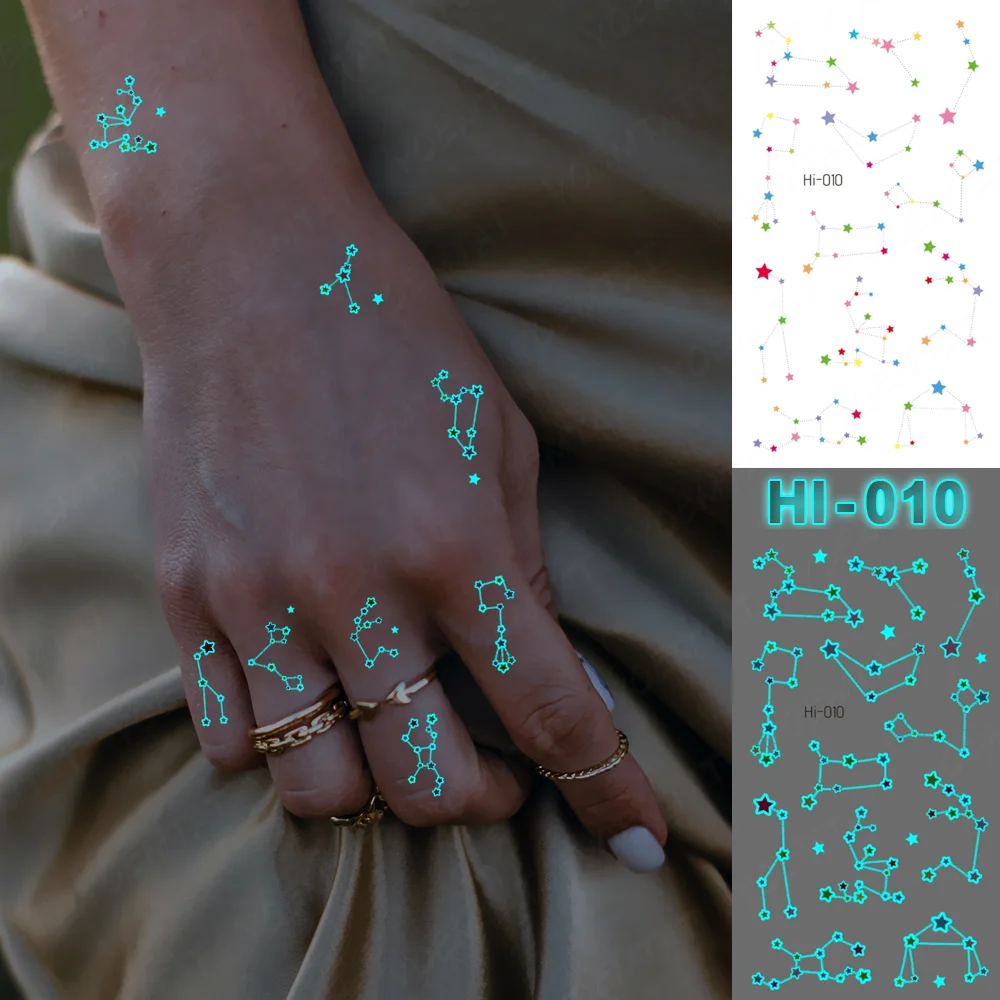 Sdrawing Luminous Glow Tattoo Sticker Pink Feather Waterproof Temporary Tatoo Butterfly Deer Wrist Fake Tatto For Body Art Women Men