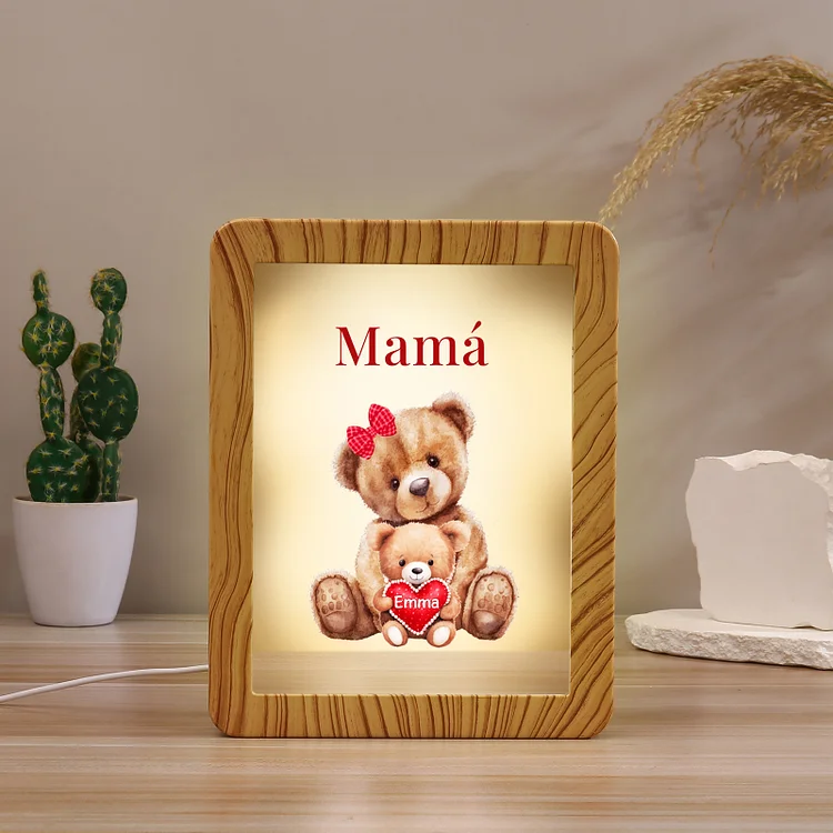 Marco/Espejo con LED Multifuncional Familia de Osos 1-4 Nombres Personalizados con 1 Texto