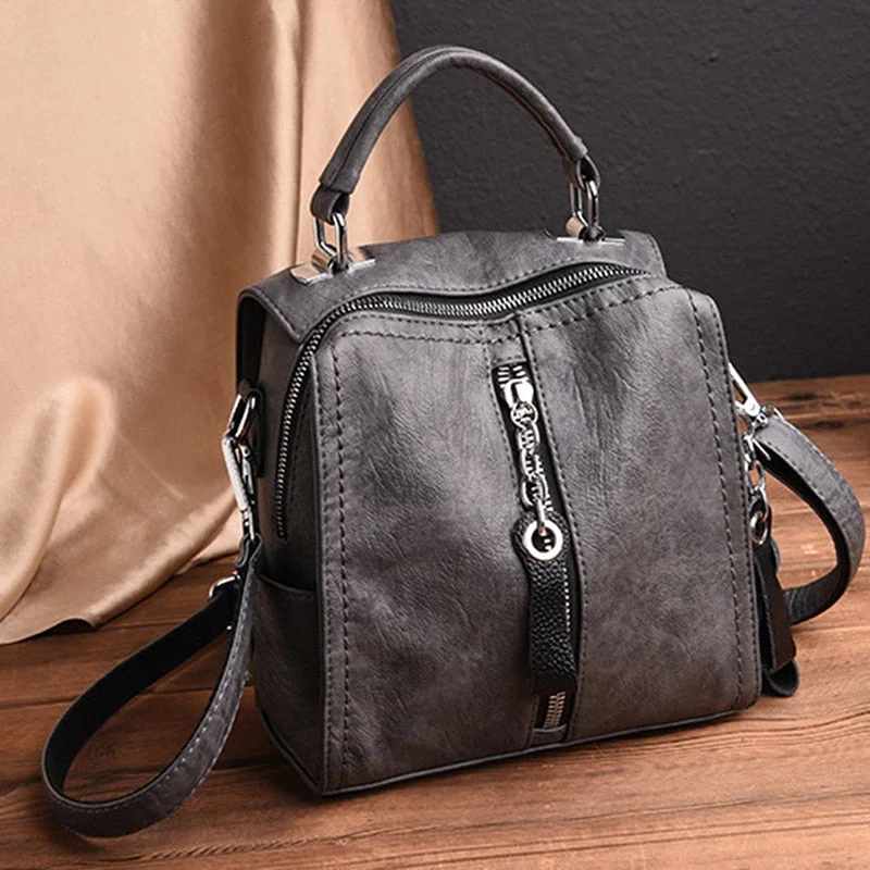 Luxury PU Leather Backpack Women Multifunction Shoulder Bookbags Crossbody Bag Cute Fashion Backpack Girl Rucksack Bag Big Tote