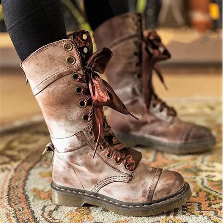 Women's Retro Floral Thick Heel Martin Boots - vzzhome