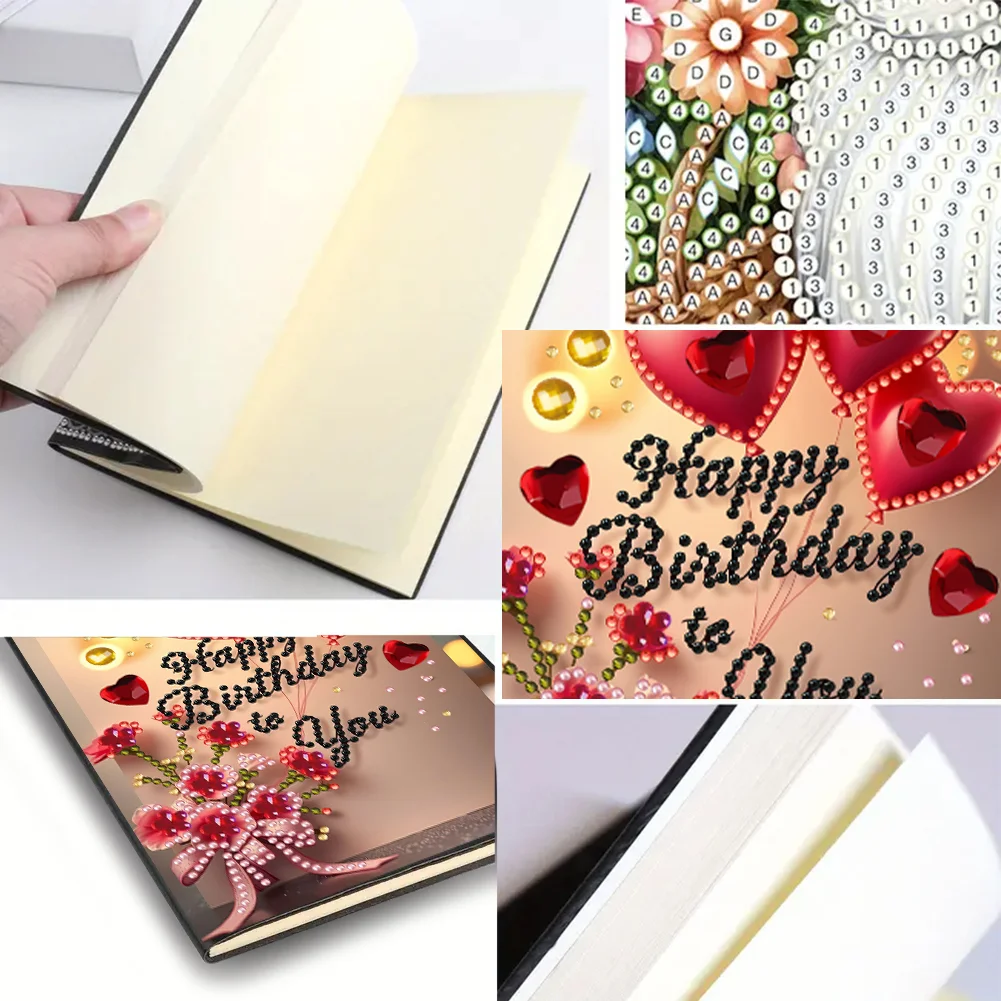 2pcs 50-Page A5 Flowers and Text Diamond Painting Notebook for Adults Gift
