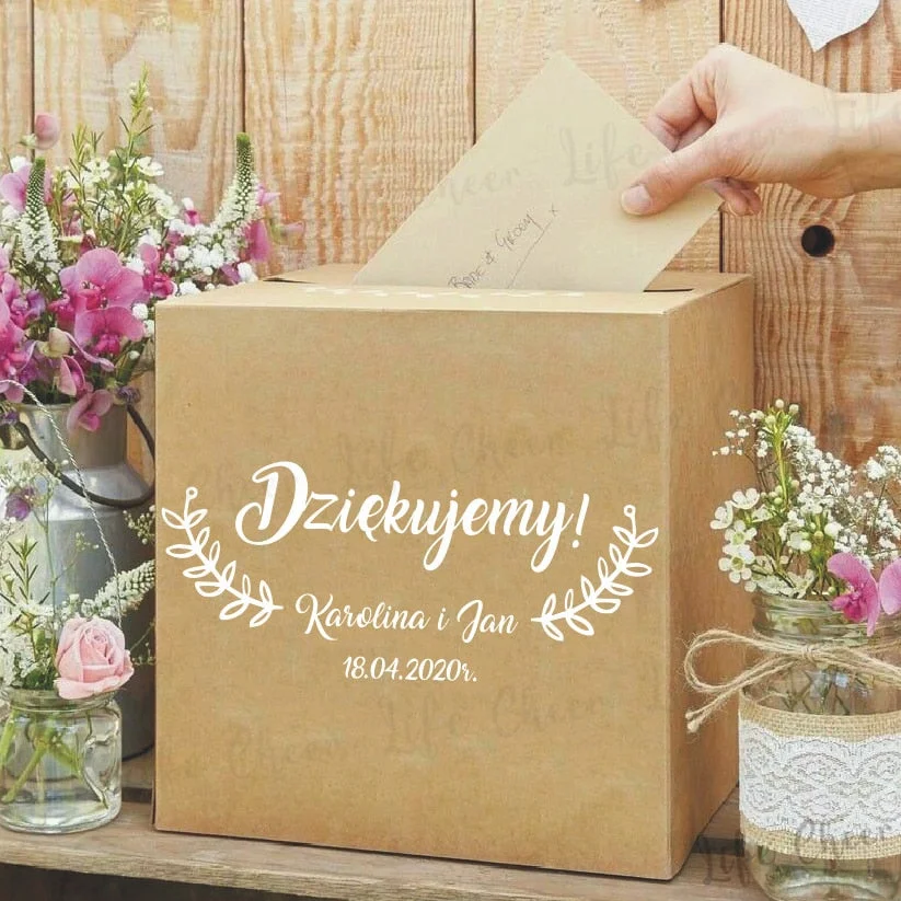 Rustic Wedding Card Box Vinyl Sticker Well Wishes Box Cards Stickers Decals Polish Wedding Decor Art Personalized Any Texts