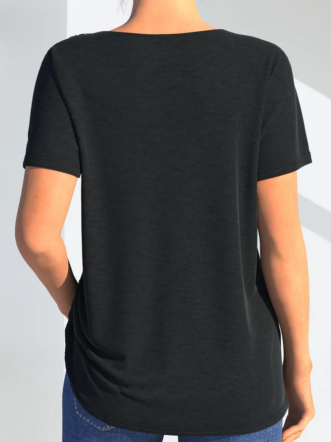 Women Half Sleeve V-neck Solid Color Dress