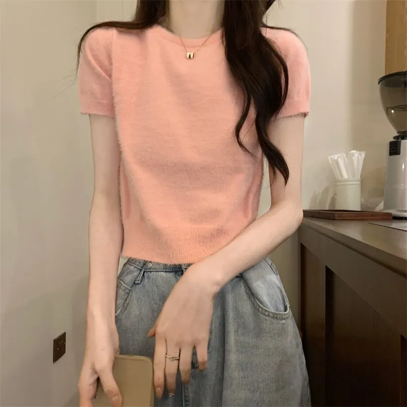 Uveng Uveng Shoulder Short Sleeves Short-Sleeved T-Shirt Repair Summer Slim New Design With Stylish Tops Hottie