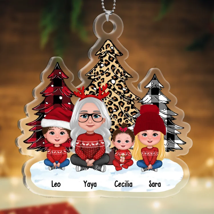 Navidad-Ornamentos navideños de acrílico abuela y 1-4 nieto/a nombres y personajes personalizados
